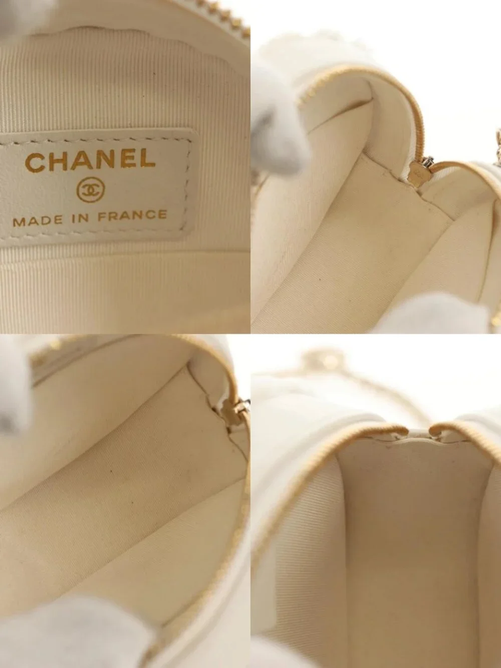 CHANEL V Stitch Chain Shoulder Bag Mouton White Gold CC Auth 148461AM
